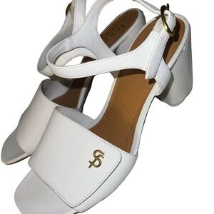 Franco Sarto White Block Heel Sandals